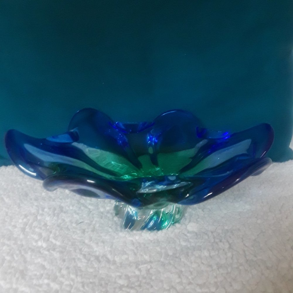 blue and green glass art platter